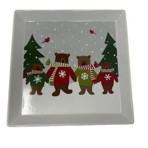 Crate & Barrel 2019 HOLIDAY BEARS 12" Square Platter by Joan Anderson Christmas